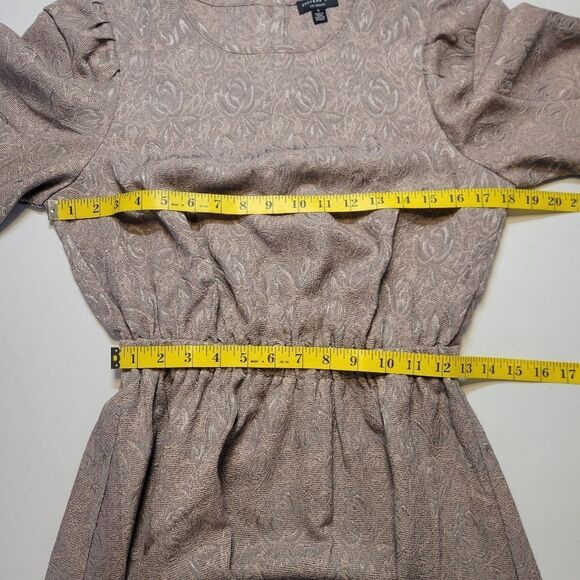 Current Air Taupe Floral Jacquard Puffed Sleeve Teired Midi Dress Back Cutout - Picture 8 of 10